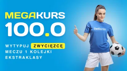 Kurs 100.00 na zwycięzcę meczu Ekstraklasy. Zarejestruj konto i zyskaj wysoki mnożnik na pierwszą kolejkę Ekstraklasy