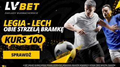 Kurs 100.00 na gola obu drużyn w meczu Legia vs Lech - zgarnij wysoki mnożnik na szlagierowe starcie Ekstraklasy