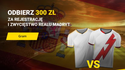 Bonus 300 pln za wygraną Realu Madryt z Vallecano - zarejestruj konto, wyraź zgody marketingowe i zgarnij bonus za wygraną Królewskich