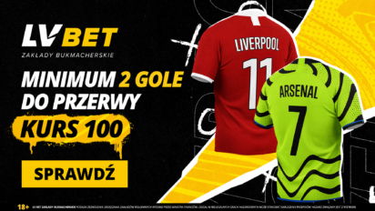 Kurs 100.00 na przynajmniej 2 gole do przerwy w meczu Liverpool - Arsenal