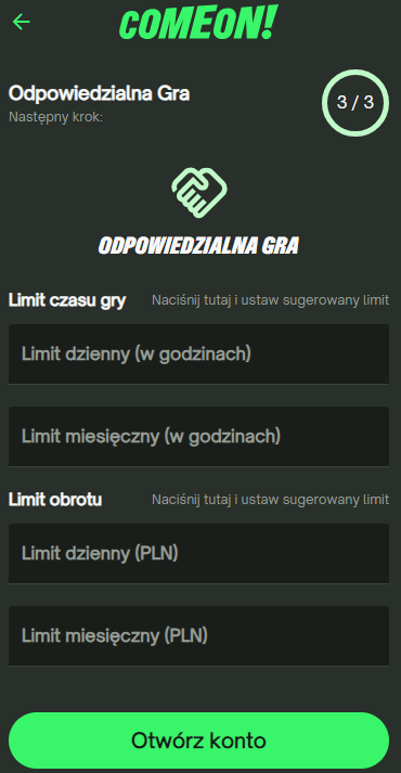 założenie konta z kodem bonusowym comeon