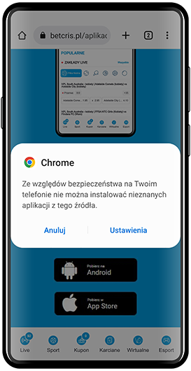 instalacja aplikacji betcris android krok 1