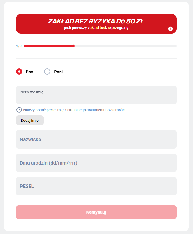 betclic rejestracja krok 1