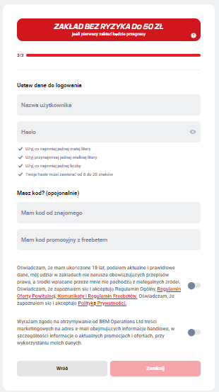 utworzenie konta w betclic - krok 3