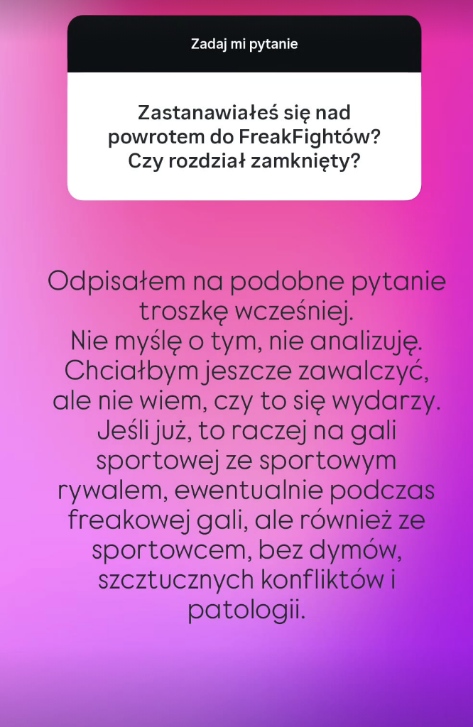 Fericze odpowiada na to, czy zawalczy we freakach