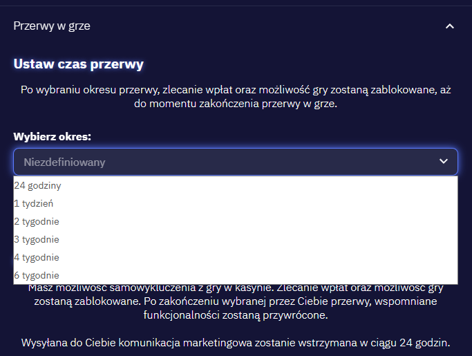 przerwa w grze w total casino