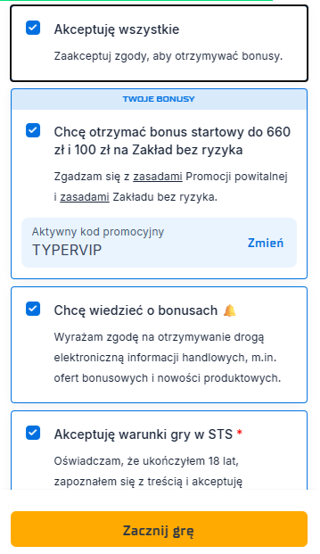 sts rejestracja kod promocyjny i zgody