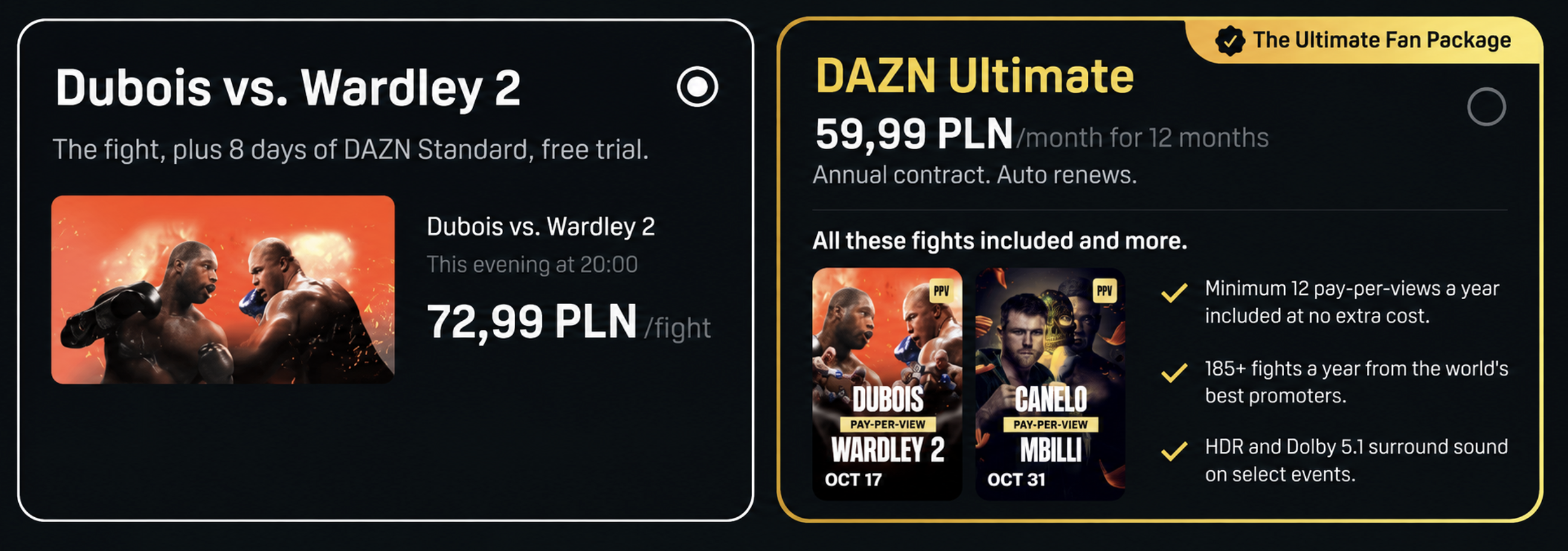dubois vs wardley cena