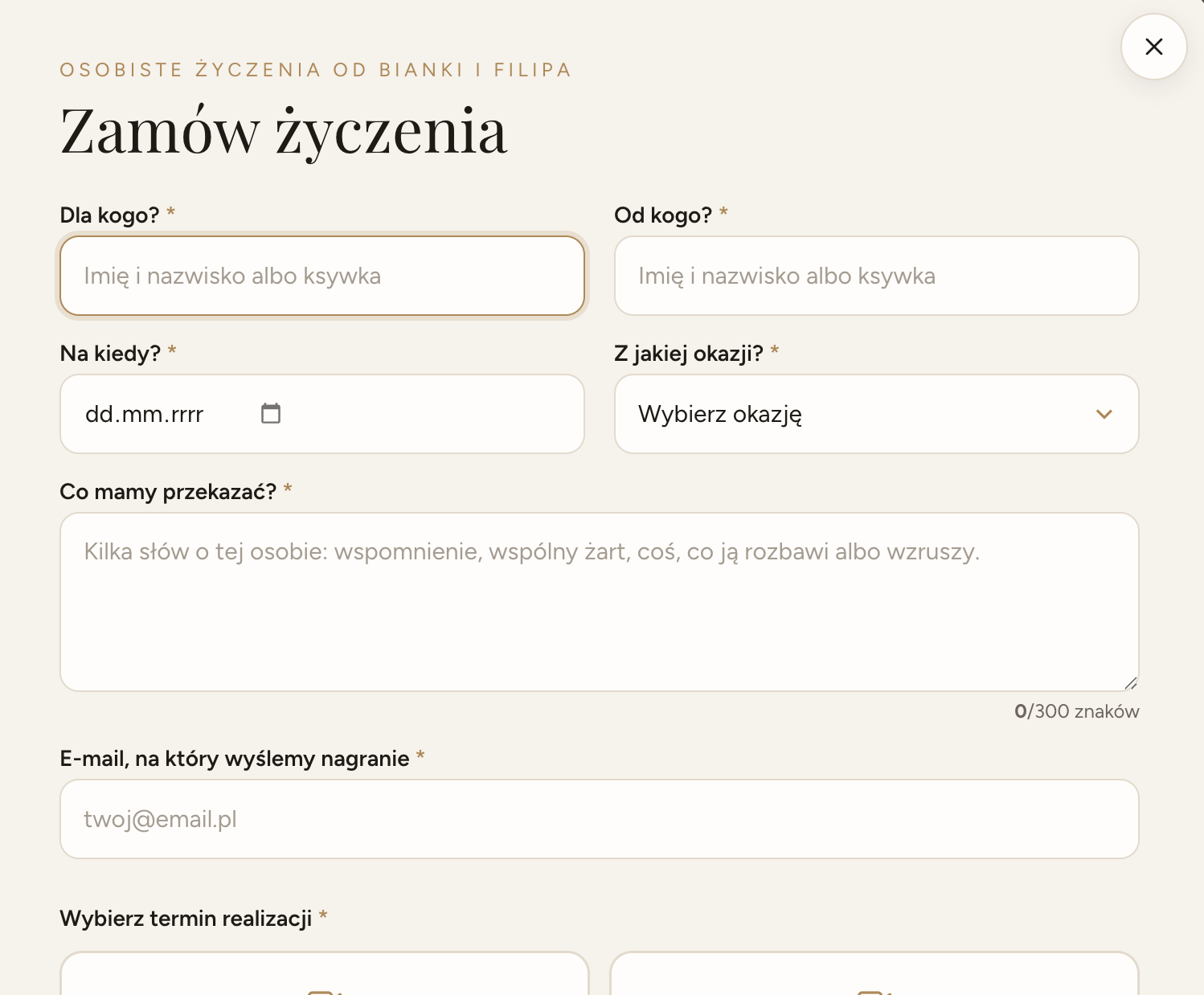 Formularz życzeń od Bianki i Filipa Chajzera