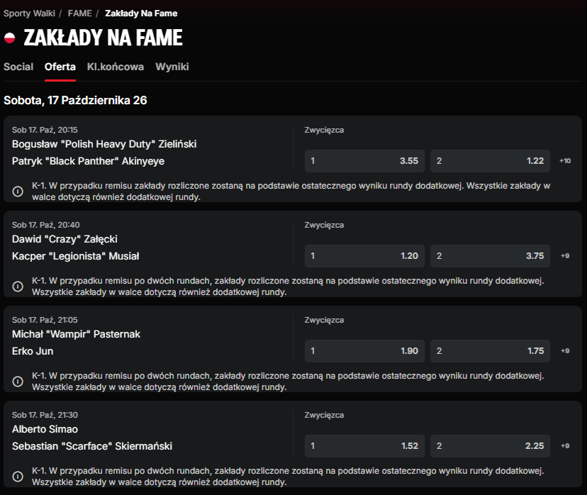 kursy i zaklady na fame mma 33